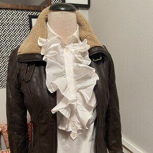 Michael Kors Brown Leather Aviator Jacket Shearling Lined Women’s Size Small P